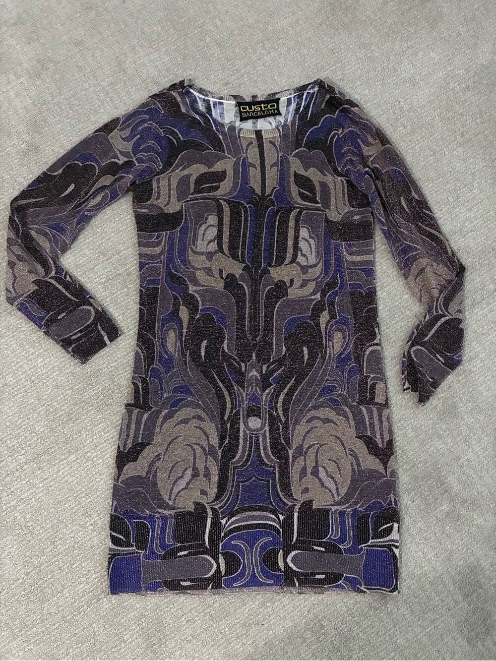 Vintage Custo Barcelona Purple Patterned Long Sleeve Dress large